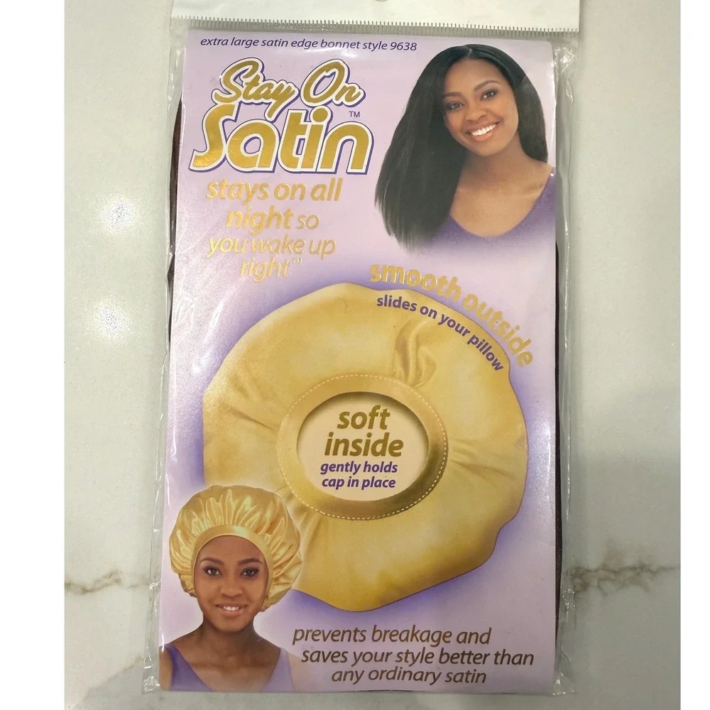 Stay On Satin Extra Large Satin Edge Bonnet Brown Style 9638 Sleep Cap NEW
